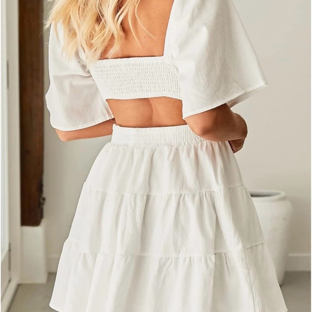 White Cut Out Ruffled Mini Sundress - Picture 2 of 2